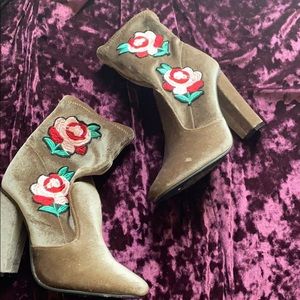 Suede Floral Boots